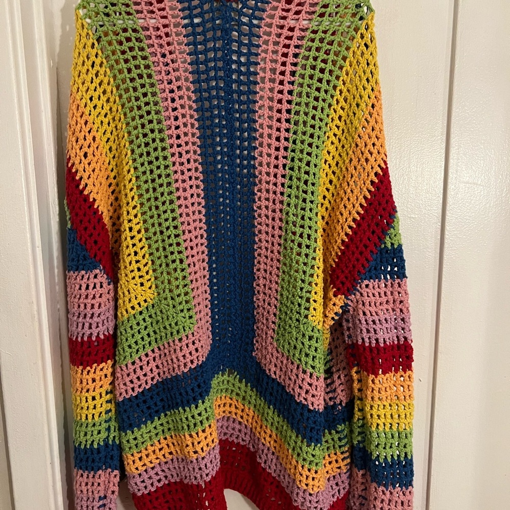 Farm Rio Colorful Crochet Cardigan Sweater . Like new condition. - Picture 2 of 7